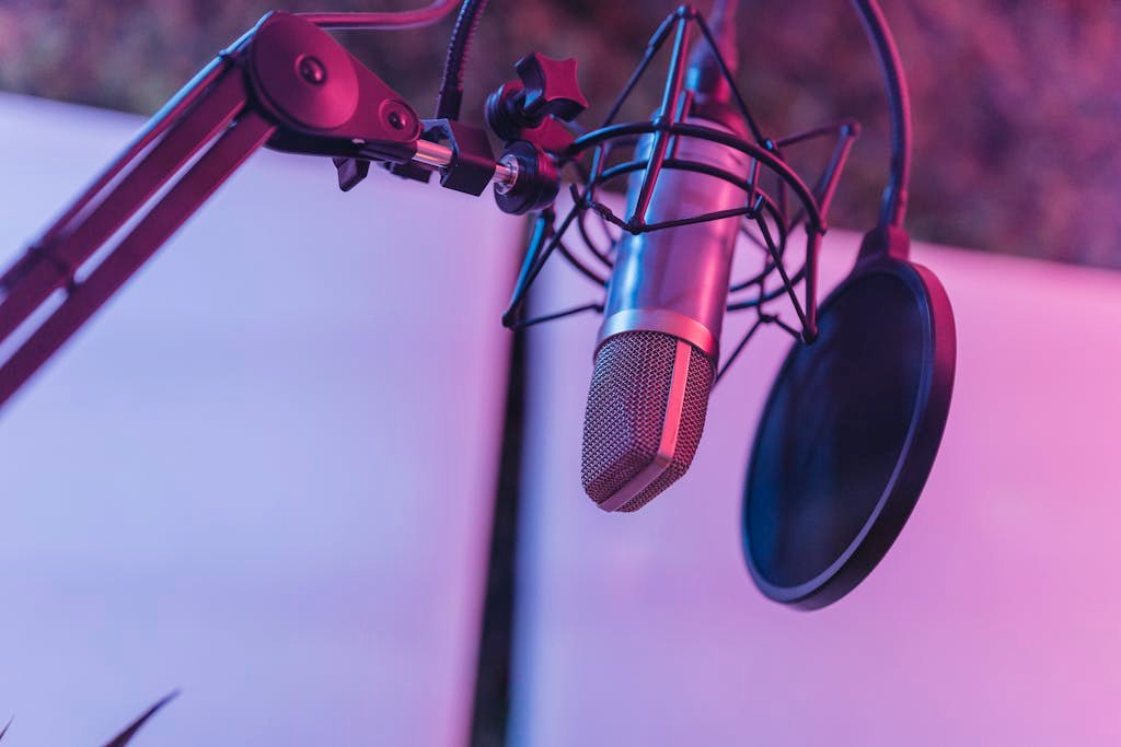podcast audio editing services close-up of a microphone in a studio